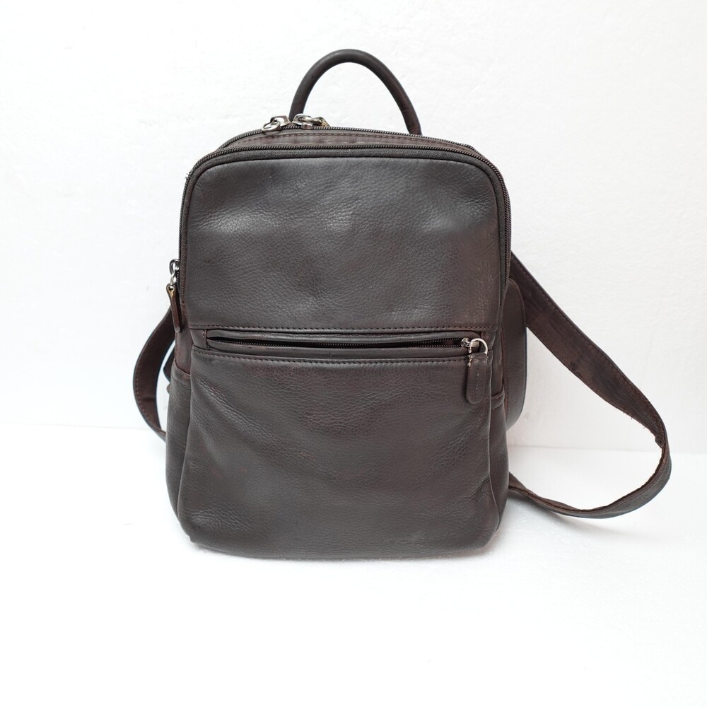 Fossil Pebbled Leather Backpack Womens Brown Small Double Zip Purse ZB8922